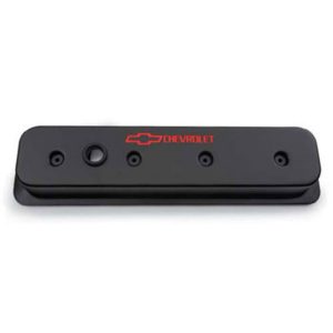 Aluminum Black Crinkle Center Bolt Valve Covers - Chevrolet & Bowtie Logos