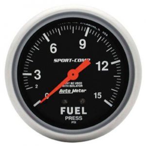 AutoMeter 3411 Sport-Comp 2-5/8" Mech Fuel Pressure Gauge 0-15 PSI Illuminated