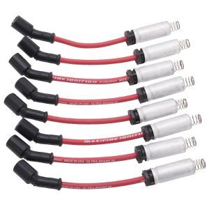 Edelbrock 22715 Max-Fire Spark Plug Wire Set LS Kit w/Metal Sleeves 99-15 50 Ohm Resistance Red Wire Set Of 8