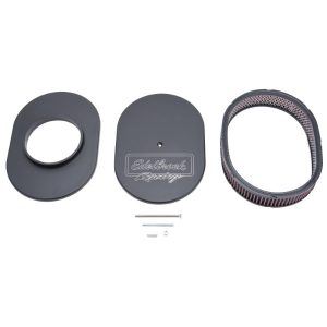 Edelbrock 42203 Victor Series Oval Air Cleaner Assembly Aluminum Top Cloth Element 11.875" X 8.25" X 3.75" Black