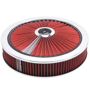 Edelbrock 43660 Pro-Flo 14" Air Cleaner Assembly w/ High-Flow Filtered Top Red 3.125" Cloth Element Drop Base Chrome