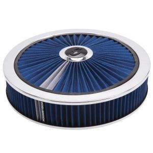 Edelbrock 43661 Pro-Flo 14" Air Cleaner Assembly w/ High-Flow Filtered Top Blue 3.125" Cloth Element Drop Base Chrome
