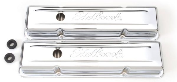 Edelbrock 4449 Signature Series Valve Covers 1959-1986 SBC Small Block Chevy 262-400 Stock Height Chrome