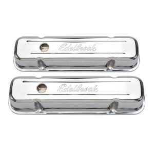 Edelbrock 4457 Signature Series Valve Covers 1962-1979 Pontiac 301-455 Tall Style Chrome