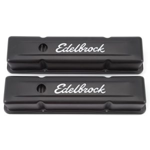 Edelbrock 4643 Signature Series Valve Covers 1959-1986 SBC 262-400 V8 Tall Style Black
