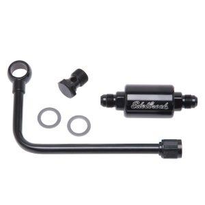 Edelbrock 81343 Single-Feed Carburetor Fuel Inlet Line w/ Filter -6 AN Black for Performer Series