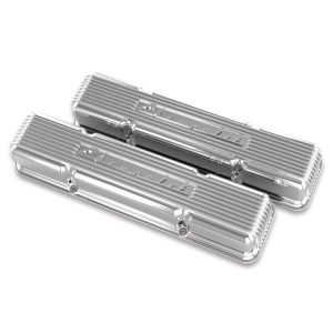 Holley 241-107 SBC Valve Covers Finned Chevy Script Polished