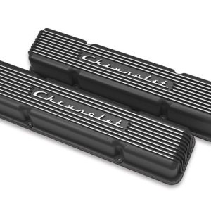 Holley 241-108 SBC Valve Covers Finned Chevy Script Black