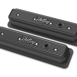 Holley 241-247 SBC Valve Covers Center-Bolt Finned Non-Emis Black