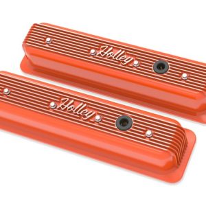 Holley 241-249 SBC Valve Covers Center-Bolt Finned Non-Emis Orange