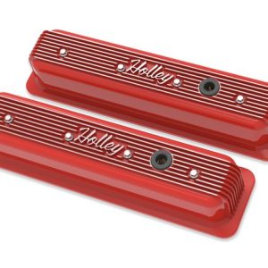 Holley 241-250 SBC Valve Covers Center-Bolt Finned Non-Emis Red