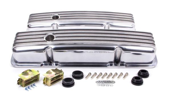 Aluminum SBC Small Block Chevy Short & Finned Valve Covers- Polished