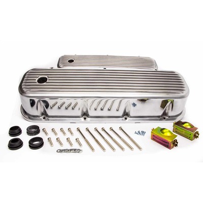 BBC Big Block Chevy Tall Finned Valve Covers W/ Hole Polished Aluminum