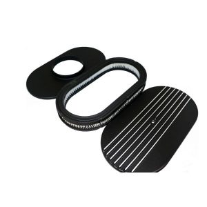 15" X 2" Aluminum Oval Air Cleaner Set -Half Finned Black