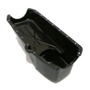 1955-79 SBC Small Block Chevy Black Steel 4 Qt Oil Pan 2 Pc. RM LH Dipstick