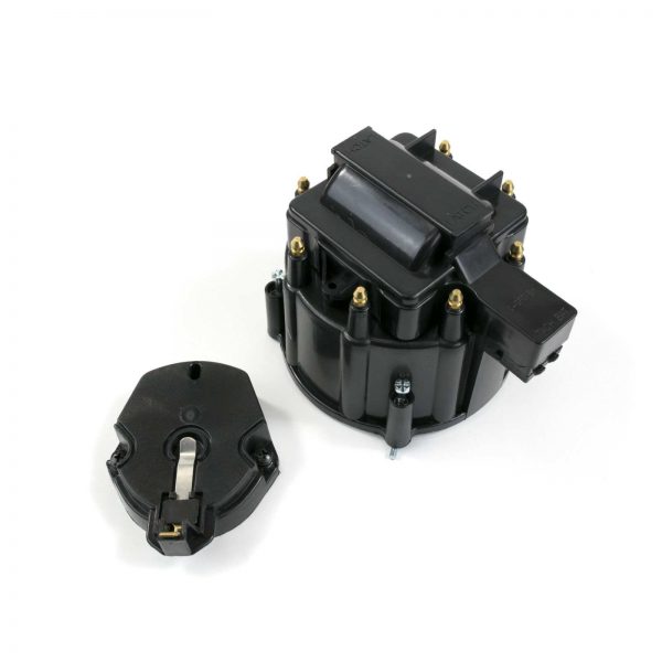 Black 8 Cylinder Replacement HEI Distributor Cap and Rotor Kit SBC BBC 350 454