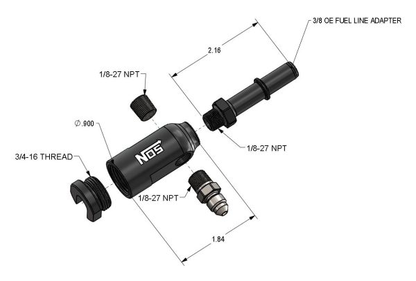 NOS 17002NOS Late Model Billet Fuel Line EFI QC Adapter fits 3/8" Fuel Rail - Image 3