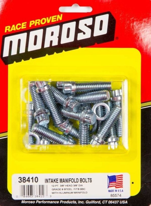 Moroso 38410 Intake Bolts for Big Block Chevy Grade 8 Steel 3/8"x 1 1/4 x16