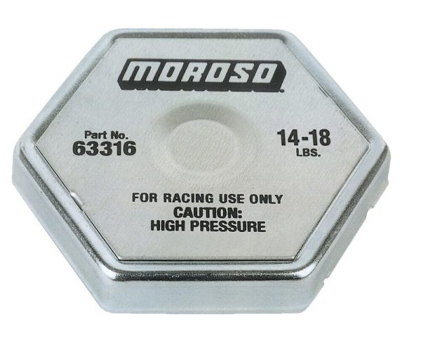 Moroso 63316 Racing Radiator Cap Steel Hexagon 14-18 psi Brass/Stainless Spring