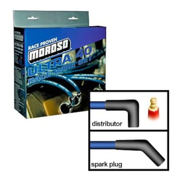 Moroso 73673 Ultra 40 Unsleeved Wire Set Ford 351W HEI 8.65mm 45? Boot Blue