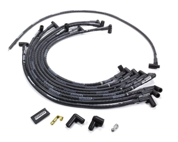 Moroso 9762M MagTune SparkPlug Wire Set SBC HEI 90? Boots Sleeved Black Over V/C