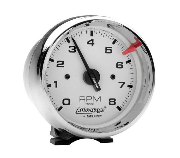 AutoMeter 2304 Auto Gage 3-3/4" Pedestal Mount Tach Tachometer 0-8,000 RPM White
