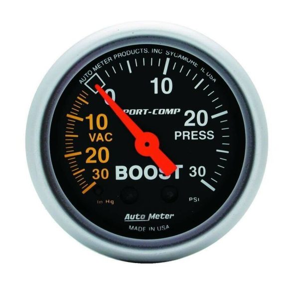 AutoMeter 3303 Sport-Comp 2-1/16" Boost/Vacuum 30 In Hg/30 PSI Mechanical Analog