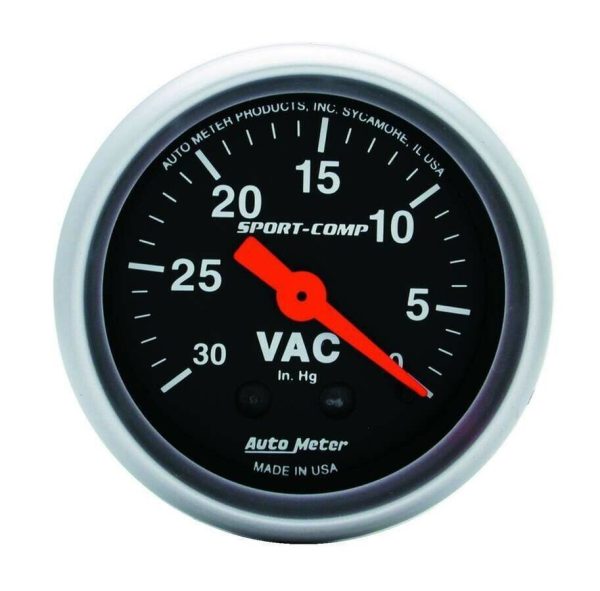 AutoMeter 3384 Sport-Comp 2-1/16" Mechanical Vacuum Gauge 0-30 In Hg Backlit