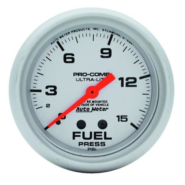 AutoMeter 4411 Ultra-Lite 2-5/8" Mech Fuel Pressure Gauge 0-15 PSI Illuminated