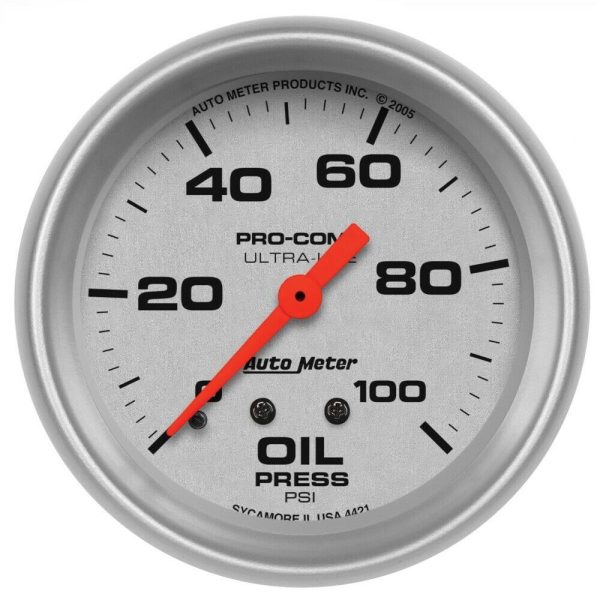 AutoMeter 4421 Ultra-Lite Mech Oil Pressure Analog Gauge 0-100psi Illuminated